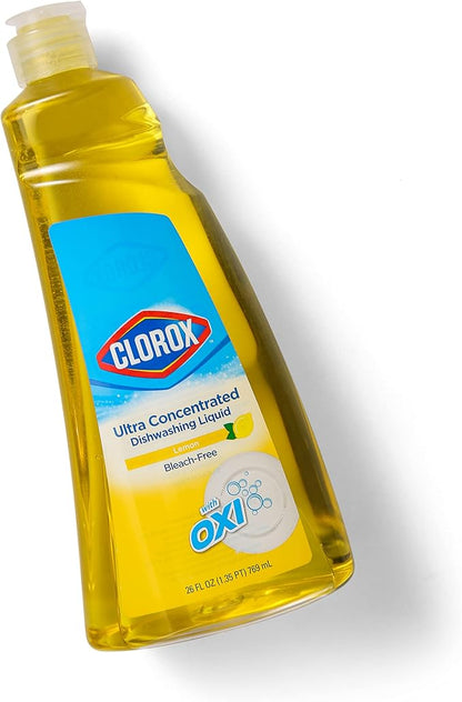 Clorox Liquid Dish Soap | Antibacterial OXY Powered Dishwashing Liquid Cuts Through Tough Grease FAST | Quick Rinsing Formula | A Powerful Clean You Can Trust, Lemon Scent, 26 Fl Oz