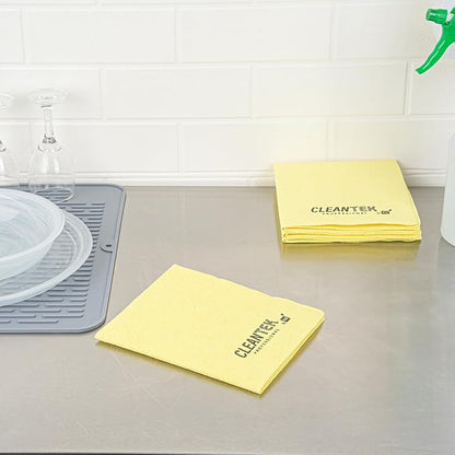 Clean Tek Professional 13 x 15 Inch Cleaning Cloths, 5 Reusable Cloth Towels - Machine Washable, Absorbent, Yellow PVA Microfiber Cleaning Rags, Fast Drying, For Windows Or Cars - Restaurantware