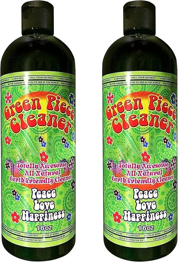 Green Piece® Glass Cleaner 2 Bottles -16 oz with 1Purple Psychedelic Plug Set - Excellent for Cleaning and Smell Proofing