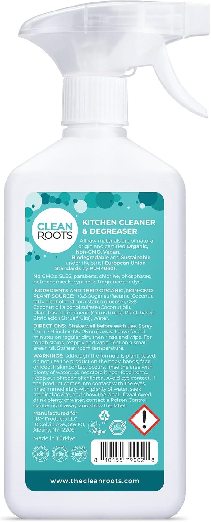 Kitchen Cleaner & Degreaser, EcoGarantie Certified 100% Organic & Natural Ingredients, Scented with Organic Citrus Fruits - Pack of Three 16.9 fl. oz. (500 mL) Bottles.