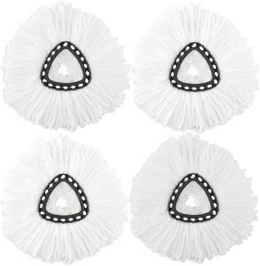 Turbo Mops Mop Refills - Pack of 4 Compatible with Ocedar Mop Refill Heads for Easy Wring Tank - Polyester Spin Mop Heads for Cleaning, White﻿﻿﻿﻿