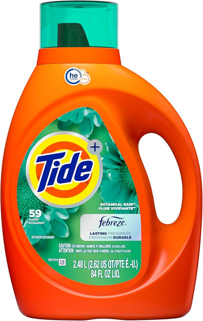 Tide Plus Febreze Freshness HE Turbo Clean Liquid Laundry Detergent, Botanical Rain Scent, 84 fl oz, 59 loads