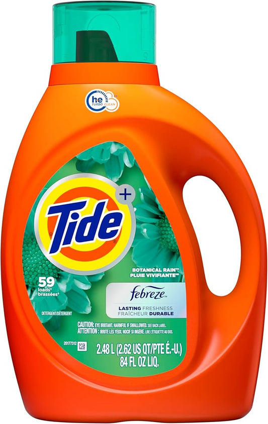 Tide Plus Febreze Freshness HE Turbo Clean Liquid Laundry Detergent, Botanical Rain Scent, 84 fl oz, 59 loads
