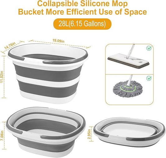 Collapsible Mop Bucket with Handle for Cleaning or Organzier, 7.39 Gallons(28L)Mopping Bucket for Floor Mop or Flat Mop, Mult-Purpose Cleaning Supplies Baskets for Laundry Storage Camping Car Washing