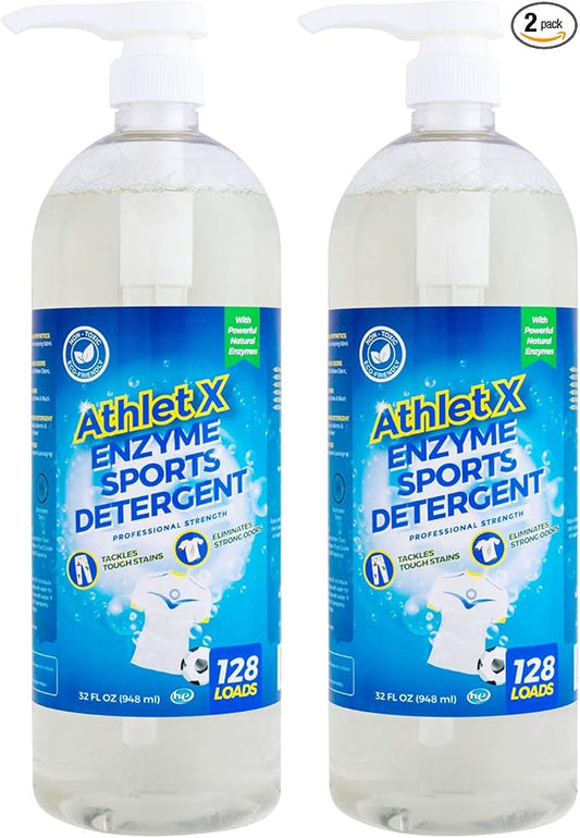 AthletX Enzyme Sports laundry detergent liquid - 256 Loads Total - USA Made - 32oz 2pack