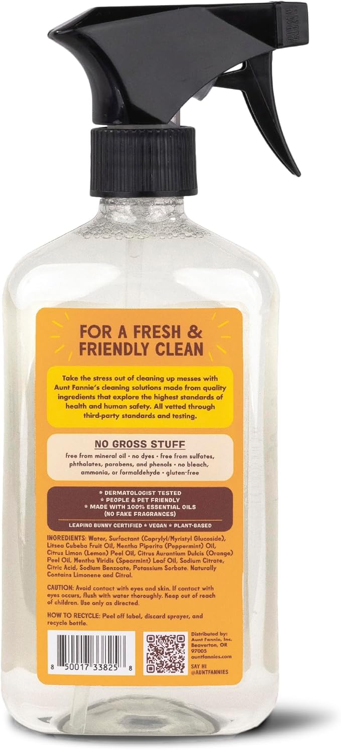 Aunt Fannie's All Purpose Wood Spray Cleaner, No-Wax Formula, Perfect for Wood Tables, Walls, Counters & Shelves, 16.9 Ounces, Lemon Scent (Pack of 1)