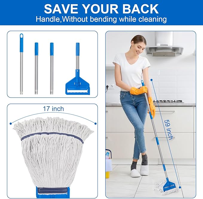 KeFanta Commercial Mop 60 inch Heavy Duty Industrial Wet Mops with Long Handle,Looped-End String Cotton Mop for Home, Kitchen,Garage,Office and Concrete/Tile Floor Cleaning