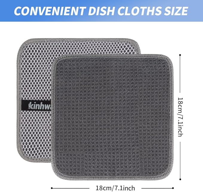 KinHwa Kitchen Washcloths for Dishes Absorbent Microfiber Dish Cloths Quick Dry Dish Rags with Poly Scour Scrub Side Ideal for Kitchen Cleaning and Housekeeping (Gray-B, 7inch X7inch)