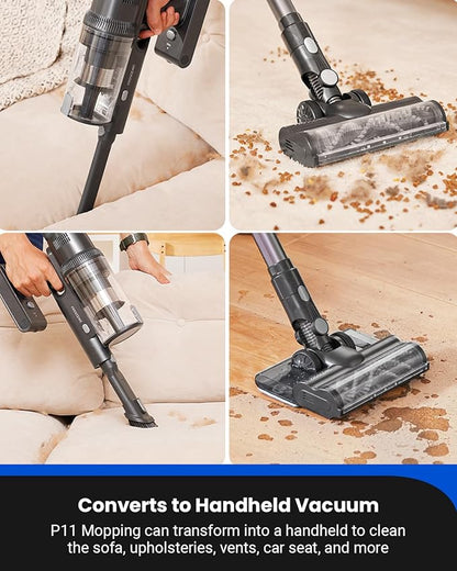 Proscenic Cordless Vacuum Cleaner,45Kpa 55Mins P11 Mopping Wet Dry Vacuum and Mop Combo All in one, Lightweight Stick Vacuum with LED Display, Long Runtime Ease of use for All Floors Pet Hair Carpet