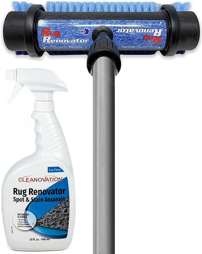 Rug Renovator Floor Scrub Brush with Long Handle, Scrape Brush Stiff Bristle Scrubber, Cleaning for carpet pet stains and odors, 32 Fl oz Carpet Shampoo