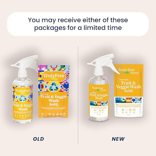 Natural Fruit and Veggie Wash Kit - Produce Cleaner Spray (16oz Reusable Empty Bottle + Two Pouches, 3oz ea.) - DIY Vegetable Washer & Fruit Cleanser