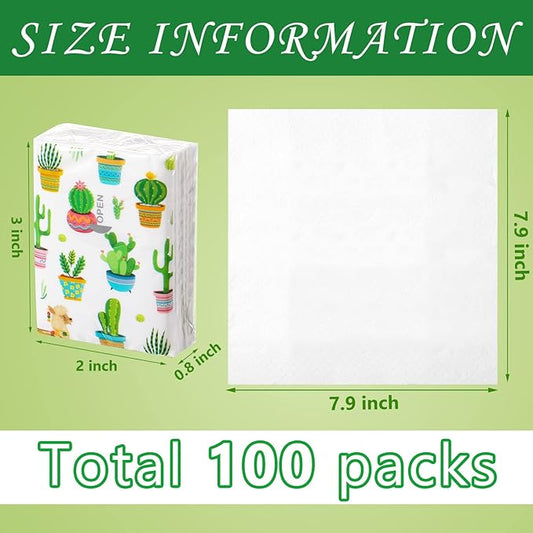 100 Pcs Pocket Tissues Packs Small Travel Tissue Personal Facial Tissues Eucalyptus Leave Pocket Tissues Cute Individual Facial Tissue Packs for Wedding Party Favors