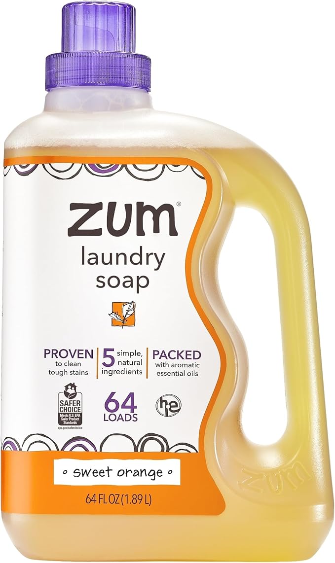 Zum Laundry Soap by Indigo Wild - Liquid, Plant-Based Soap with Baking Soda, Essential Oils, Coconut Oil & More - Wash Up to 64 Loads - Sweet Orange - 64 fl oz