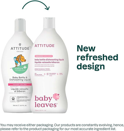ATTITUDE Baby Dish Soap and Bottle Cleaner, EWG Verified Dishwashing Liquid, No Added Dyes or Fragrances, Tough on Milk Residue and Grease, Vegan, Unscented, 23.7 Fl Oz (Pack of 9)