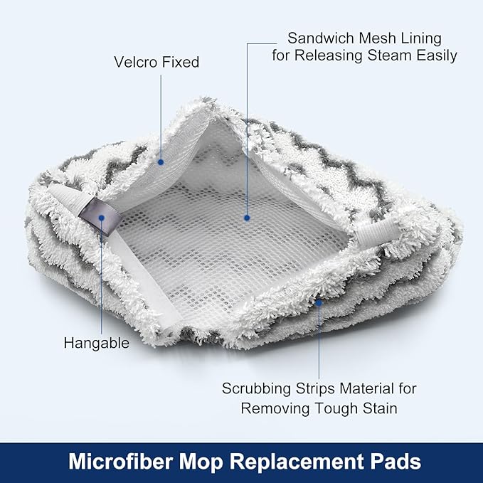 6 Pack Steam Mop Replacement Pads for Shark S3500 Series Steam Mop S3501 S3601 S3550 S3901 SE450 S3801CO S3601D S2901 S2902 Steam Pocket Mop Floor Clean, Microfiber Reusable Steam Scrub Pads for Shark