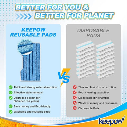 KEEPOW Reusable Mop Pads Refills, Replacement Pads Compatible with Shark Vac Mop VM252 VM200 VC205 VM250 /QM250 VM190 VM200P12, Hardwood Floor Mop Pad, Blue 1+2+3 Pads