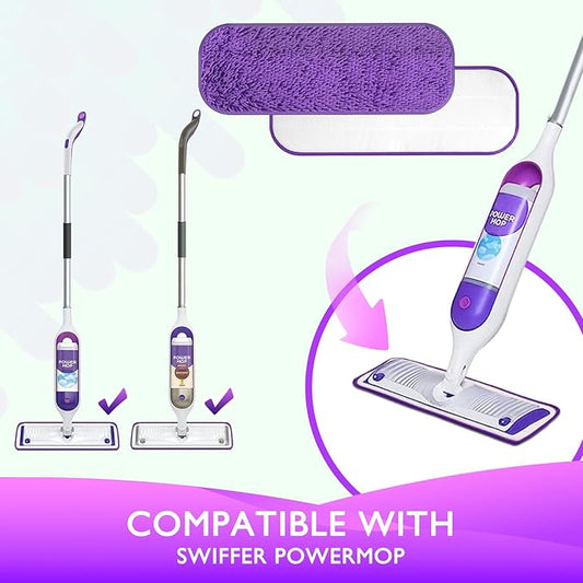 Reusable Power Mop Refill Pads for Swiffer Power Mop Starter Kit - Swifter Powermop Pads Refills - Multi-Surface & Wood Mopping Pad Refil for Floor Cleaning - Washable Microfiber Pad, 2 Pack