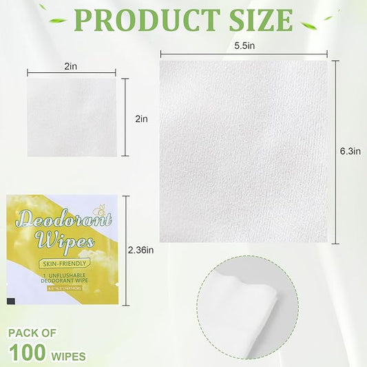 100Pcs Travel Deodorant Wipes, Travel Size Mini Deodorant Wipes Bulk for Homeless, Individually Wrapped Body Cleaning Supplies for Women Wet Armpit for Body Cleaning Lemon