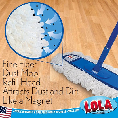 Lola Products 360 Degree Flexible 18" Dust Mop Replacement Head, Fine Fiber Machine Washable Dust Mop Head Attracts Dust & Dirt Like a Magnet, 2 Count