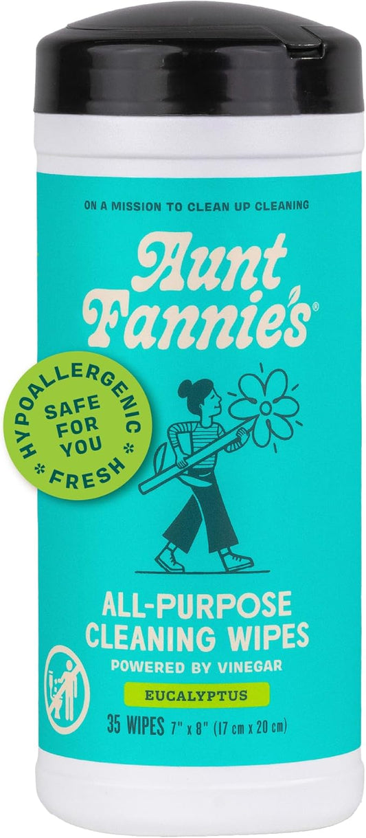 Aunt Fannie's Natural Cleaning Vinegar Wipes, Multipurpose Surface Cleaner, Eucalyptus Scent, 35 Count (Pack of 1)