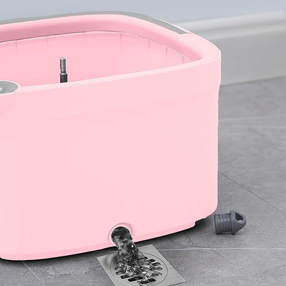Spin Mop and Bucket with Separate Compartments for Clean and Dirty Water New 2025 Upgraded Version w/Side Brush and Self Standing Handle, Smart Square Mop w/ 2 Machine Washable Microfiber Pads, Rose
