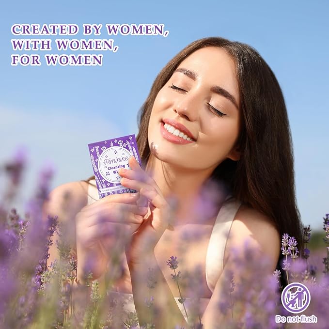 Tondiamo 200 Pcs Feminine Wet Wipes for Women Individually Wrapped Flushable Wipes Travel Size Soothing Personal Cleansing Natural Ingredients for Feminine Daily Use(Lavender Scented)