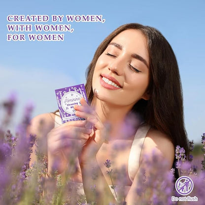 Tondiamo 200 Pcs Feminine Wet Wipes for Women Individually Wrapped Flushable Wipes Travel Size Soothing Personal Cleansing Natural Ingredients for Feminine Daily Use(Lavender Scented)