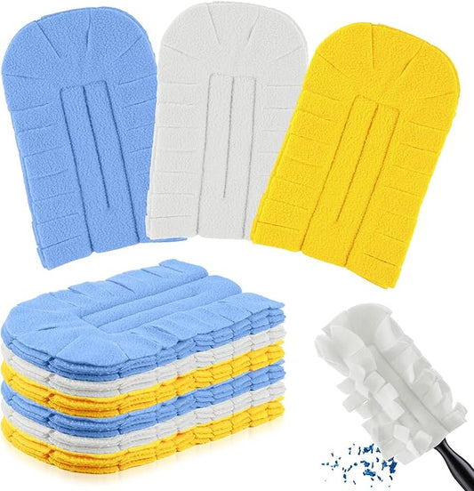 Zubebe 6 Pcs Heavy Duty Duster Refill Reusable Fleece Duster Refills Multi Surface Washable Cleaning Pads for Home, Blinds, Fans, Corners, Furniture (SkyBlue,Yellow,White)