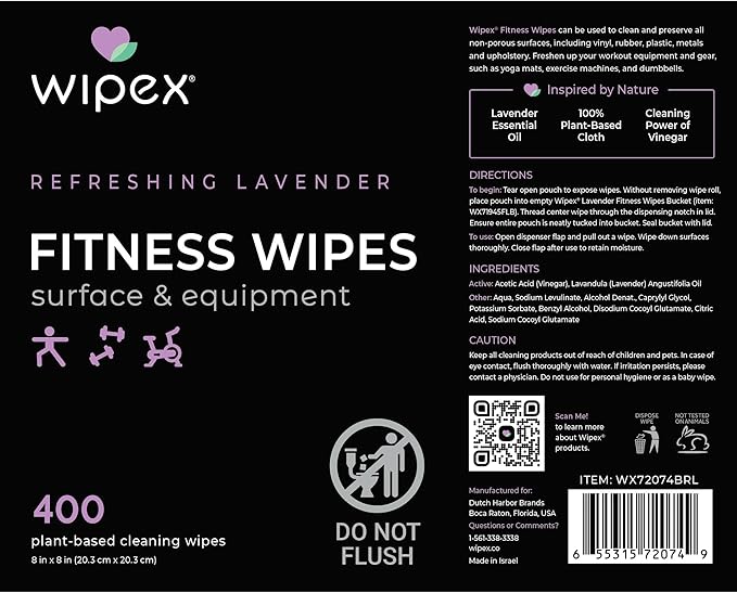 Wipex Gym Wipes for Equipment Bundle – Get 800 Wipes with (1) Lavender Bucket & (1) Plant-Based Refill Roll, Clean Surfaces & Mats, Safe Gym Cleaner, 400 Count (Pack of 2)