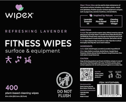 Wipex Gym Wipes for Equipment Bundle – Get 800 Wipes with (1) Lavender Bucket & (1) Plant-Based Refill Roll, Clean Surfaces & Mats, Safe Gym Cleaner, 400 Count (Pack of 2)