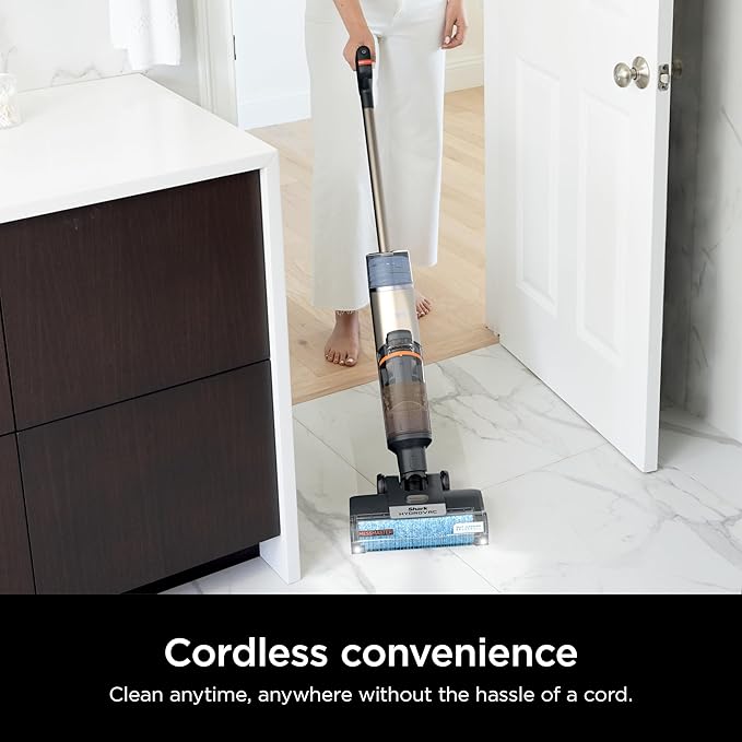 Shark HydroVac MessMaster Wet Dry Vacuum Cleaner, Cordless, 3-in-1 Vacuum Mop All in One & Self-Cleaning System, Lightweight, Powerful Suction, for Hard Floors & Area Rugs, Stone, WD261,Rose Gold