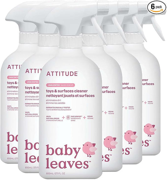 ATTITUDE Toy and Surface Cleaner, EWG Verified Multi-Surface Products, Vegan, Naturally Derived Multipurpose Cleaning Spray, Unscented, 27.1 Fl Oz (Pack of 6)