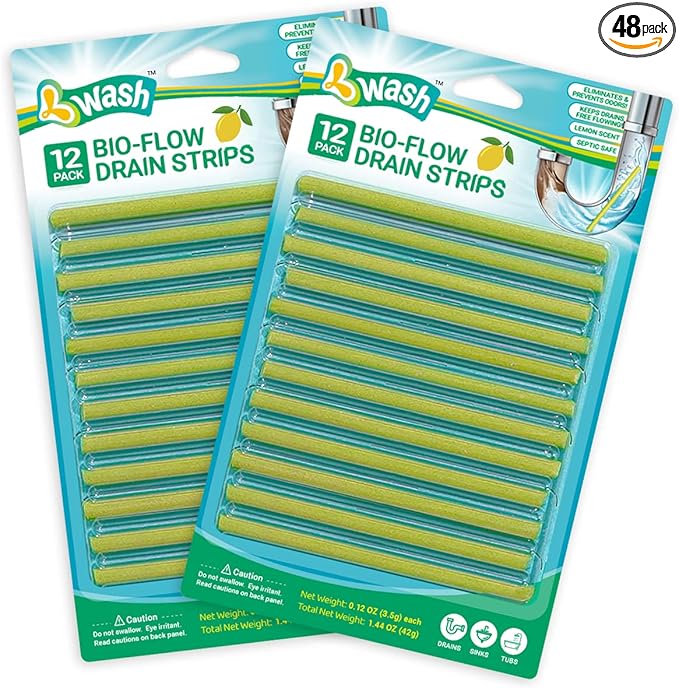 Bio-Flow Drain Strips - Lemon Scent Odor Remover & Freshener - 24 Strips