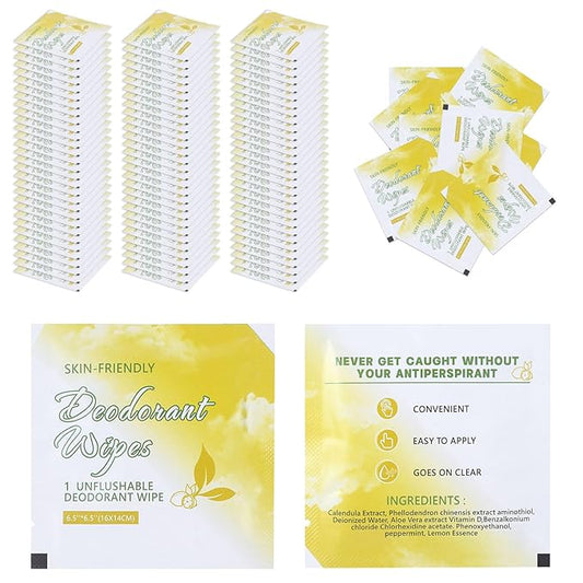 200Pcs Travel Deodorant Wipes, Travel Size Mini Deodorant Wipes Bulk for Homeless, Individually Wrapped Body Cleaning Supplies for Women Wet Armpit for Body Cleanin Lemon