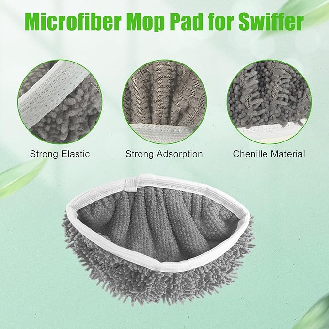 3 Pack Reusable Microfiber Mop Pads Compatible with Swiffer Sweeper Mop (10-12in), Washable Mop Replacement Pads Dry Sweeping Cloths, Flat Dust Mop Refills for Hardwood Floors Cleaning, Grey