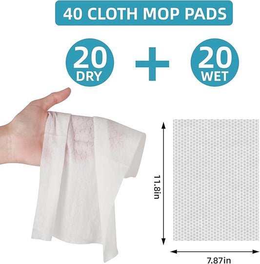Lightweight Mops for Floor Cleaning, 2-in-1 Dry and Wet Mops Kit, Sweeping and Mopping Starter Kit Includes 1 Mop + 20 Dry Refills+ 20 Wet Refills