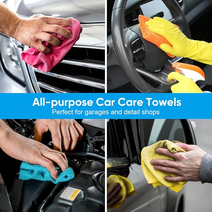 Microfiber Cleaning Cloth, 50PK Reusable Shop Rags Bulk Microfiber Cleaning Cloth Lint Free Cleaning Towels for Car Kitchen Automotive Bar Mechanic Restaurant Garage, 11.5"x11.5", Multicolor