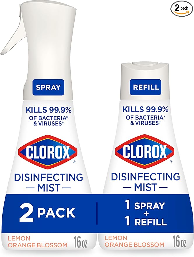 Clorox Disinfecting Mist, Lemon and Orange Blossom, 1 Spray and 1 Refill, 16 oz Each