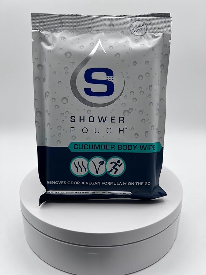 Shower Pouch XL (2' x 1') Bathing Body Wipes for Adults – Aloe-Infused Heatable & Reusable Bath Wipes for Camping, Travel, Outdoor – (15 Pack) Variety Scents