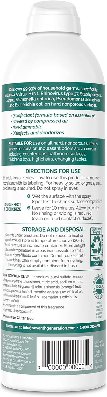 Seventh Generation Disinfecting Spray Cleaner Eucalyptus and Thyme Disinfectant 13.9 oz, Pack of 8