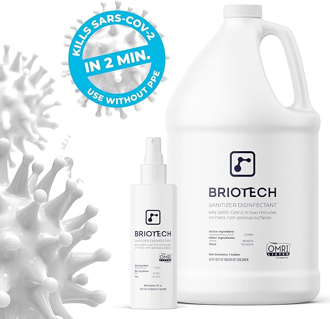 BRIOTECH Sanitizer Disinfectant Hypochlorous Spray, Kills 99.99% of Viruses & Bacteria, Eliminate Odor, Gentle for Nurseries & Play Rooms, Food Contact Surface Sanitizer, 4 fl oz ea, 3 ct