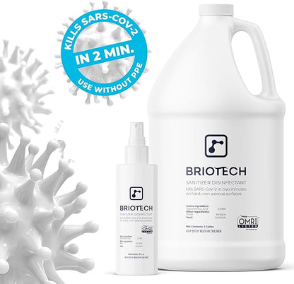 BRIOTECH Sanitizer Disinfectant Hypochlorous Spray, Kills 99.99% of Viruses & Bacteria, Eliminate Odor, Gentle for Nurseries & Play Rooms, Rinse Free Food Contact Surface Sanitizer, 1 Gal Refill