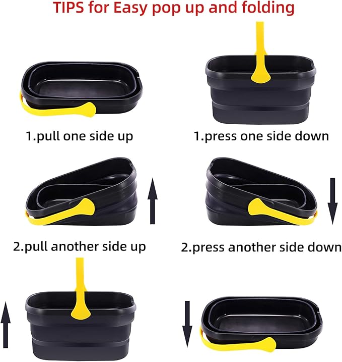 Yocada Collapsible Plastic Bucket Mop Bucket 10L (2.6Gallon) Cleaning Washing Basket for Sponge&Flat&Cotton Mop Cleaning Washing