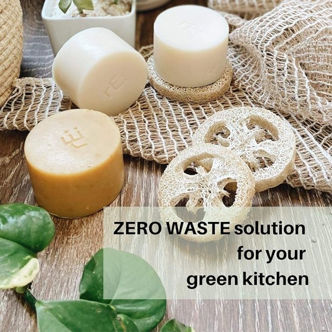 RE: Eco-Friendly Dish Washing Soap Bar With Loofah Holder - Palm Oil Free, Zero Waste, Plastic Free, No Artificial Dyes or Fragrance (1, Unscented)