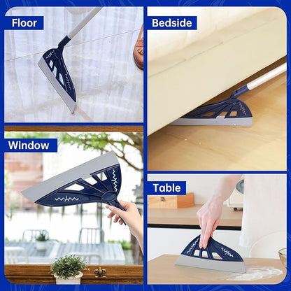 Magic Air Broom Household Silicone Broom for Floor Cleaning, Multifunctional Floor Squeegee with 60’’ Aluminum Adjustable Handle, Pet Hair for Glass, Fine Dust, Hair, Liquids (Blue)