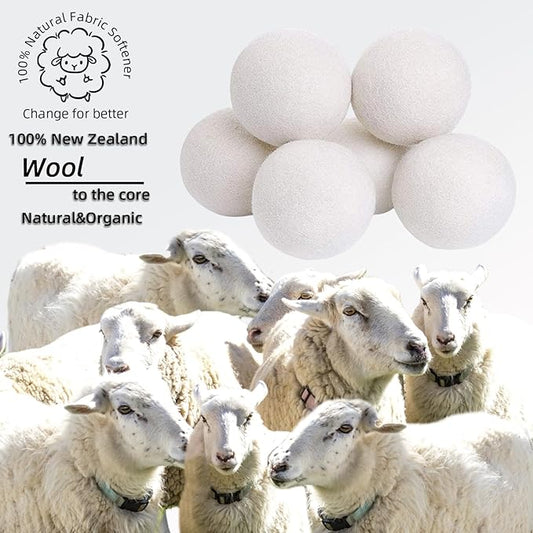 Wool Dryer Balls Handmade 6 Pack XL,organic wool dryer balls laundry reusable 1000 Loads,100% Natural New Zealand Wool Fabric Softener-anti static laundry,Reduces Drying Time,Baby Safe &Odorless White