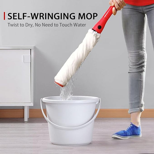 Self Wringing Mop with 2 Washable Heads, JEHONN Wet for Floor Cleaning Heavy Duty, Upgraded 57.5 inches Long Handle Twist Mop for Hardwood Vinyl Tile Marble Laminate Home Office Kitchen (Red)