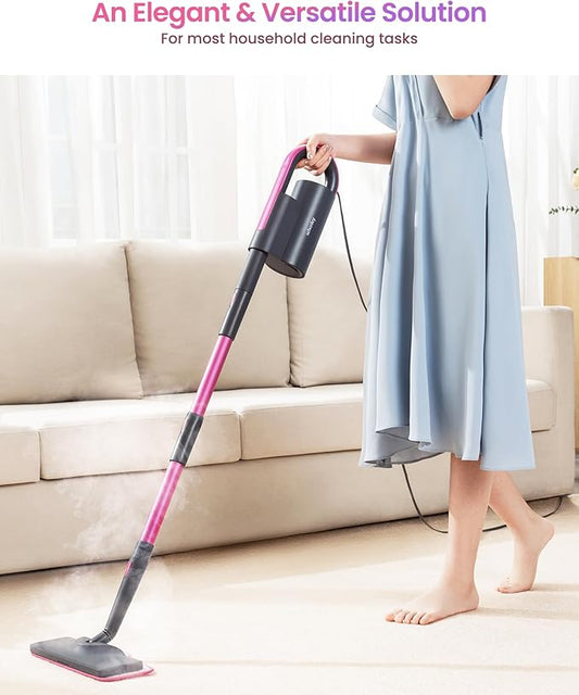 Schenley 7-in-1 Steam Mop Dual-Rod Design with Detachable Handheld Steamer for Walls, Grouts, Hard Floors, Tiles, includes Multi-purpose Accessories and Washable Microfiber Pads
