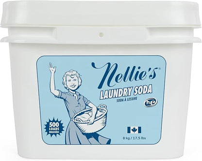 Nellie's Laundry Soda - Concentrated Laundry Detergent Powder -Bulk 500 Loads - Vegan, Hypoallergenic, Fragrance-Free, and Non-Toxic Formula - (Made in Canada)