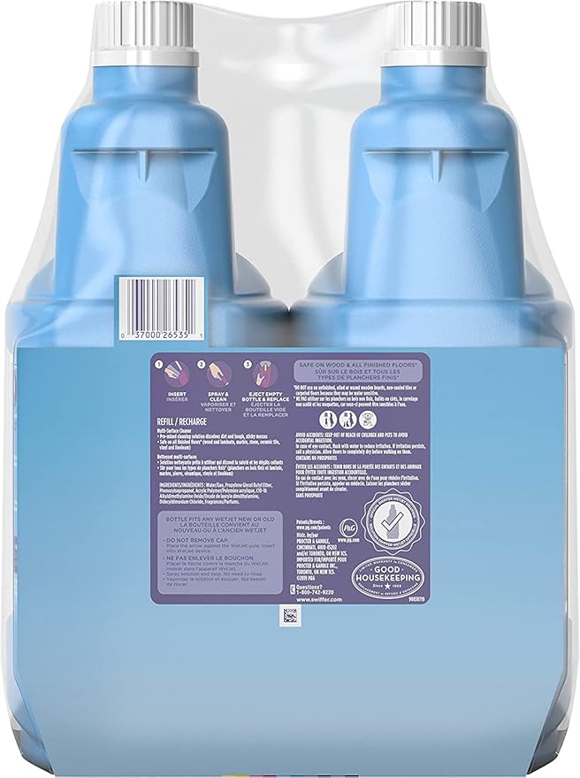 Swiffer WetJet Floor and Hardwood Multi-Surface Cleaner Solution Refills, Open Window Fresh Scent, 1.25L (Pack of 2)